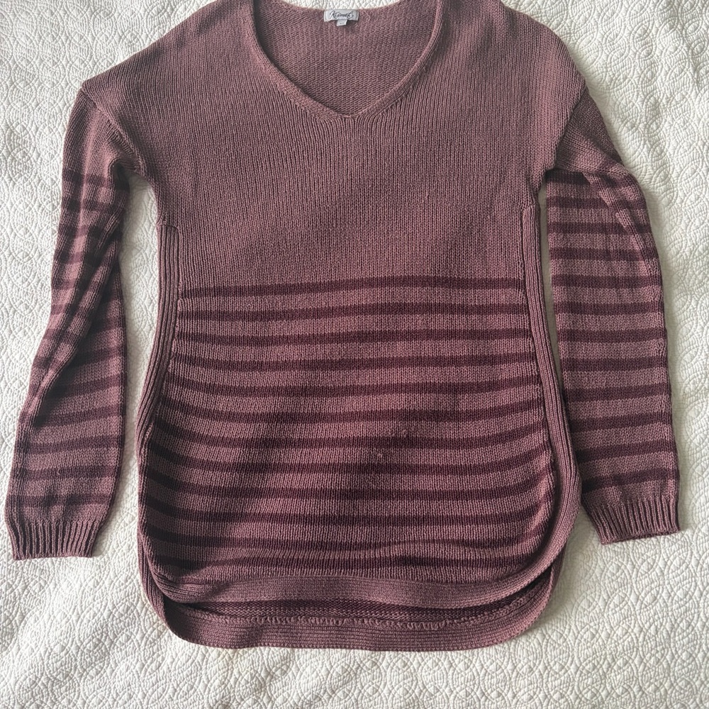 3/$25 Kismet Burgundy Striped V-Neck Sweater